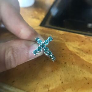 Natural Blue Apatite Sterling Silver Cross Ring Size 5